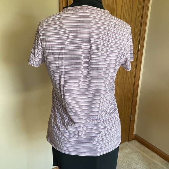 APOSTROPHE stretch striped cap sleeve top Purple and White Medium - Picture 4 of 7